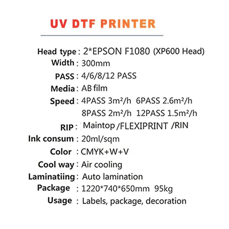 Εκτυπωτής UV DTF πλάτους 300 mm με κατανάλωση μελάνης 20 ml/sqm για εκτύπωση μεγάλου όγκου
