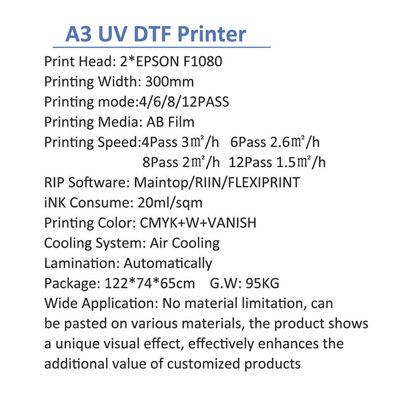 Ψηφιακό UV DTF 2 F1080 Κεφαλοτυπωτή Δύο σε Ένα 30cm/60cm πλάτος εκτύπωσης